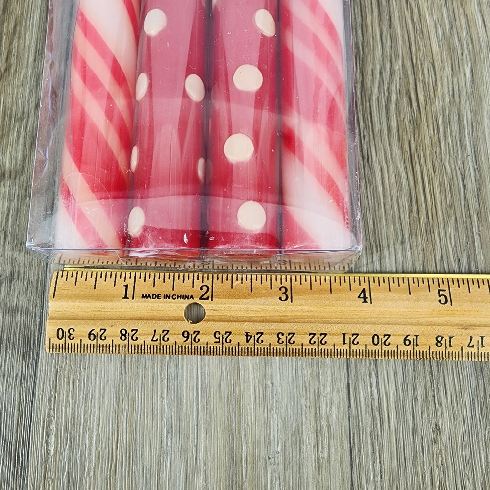 Pier 1 Imports Red and White Striped Polka Dot Taper Candles Set of 4 - Picture 7 of 8